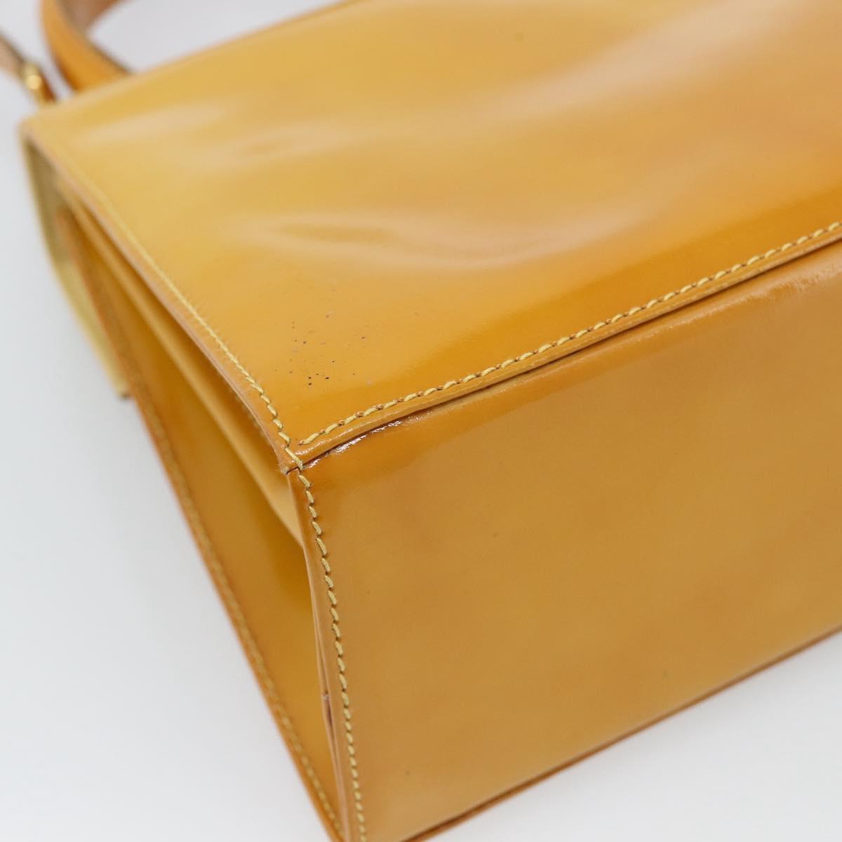 Salvatore Ferragamo Gancini Hand Bag Patent leather 2way Gold Yellow Auth 183782