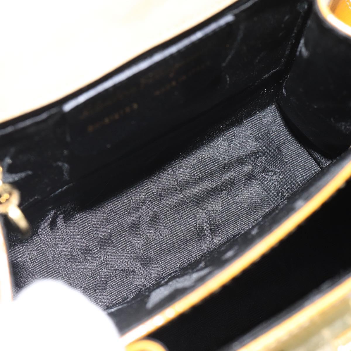 Salvatore Ferragamo Gancini Hand Bag Patent leather 2way Gold Yellow Auth 183782
