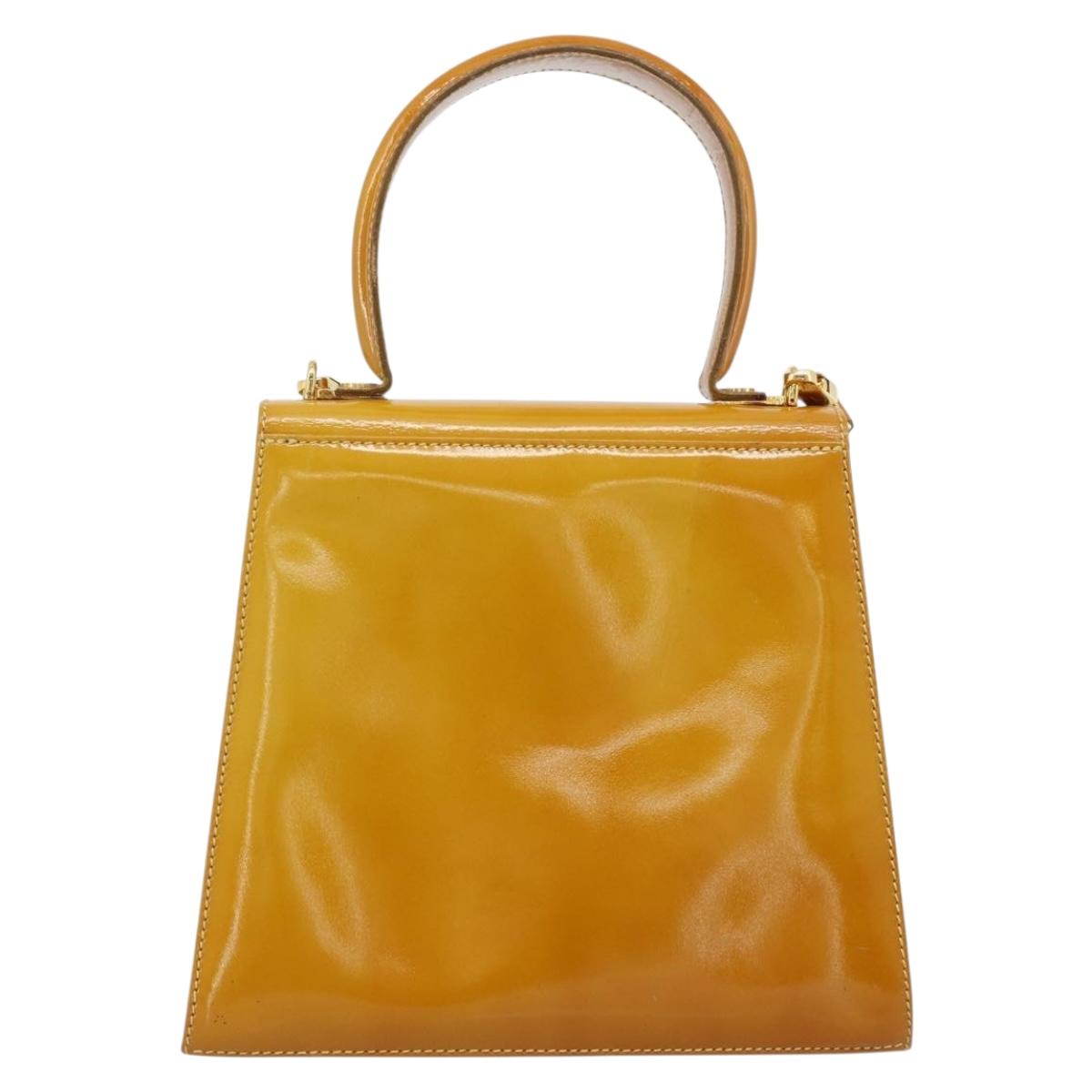 Salvatore Ferragamo Gancini Hand Bag Patent leather 2way Gold Yellow Auth 183782
