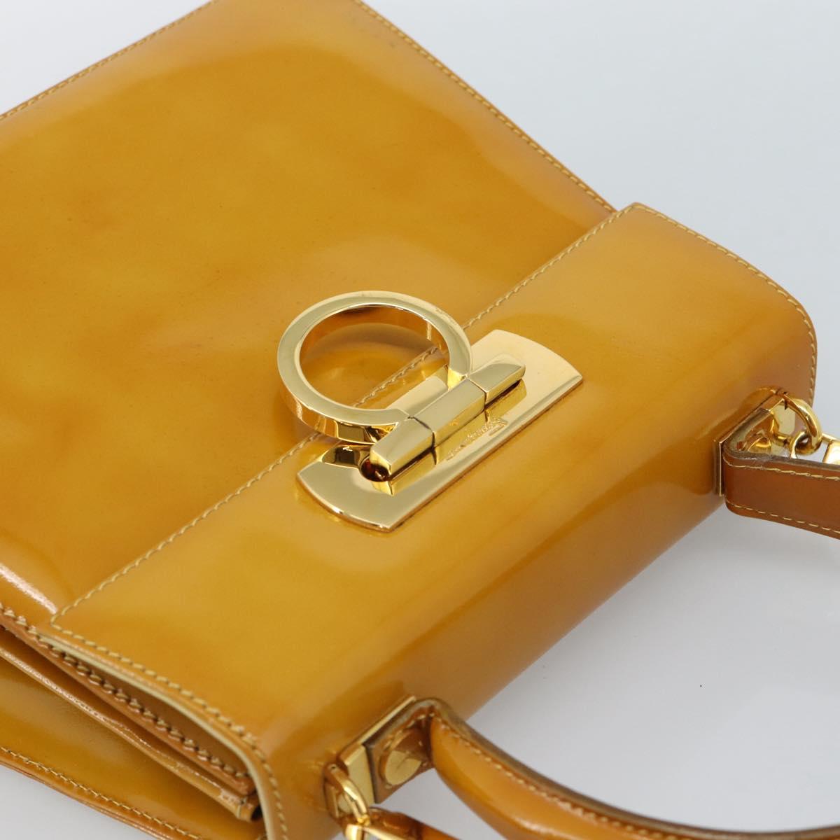 Salvatore Ferragamo Gancini Hand Bag Patent leather 2way Gold Yellow Auth 183782