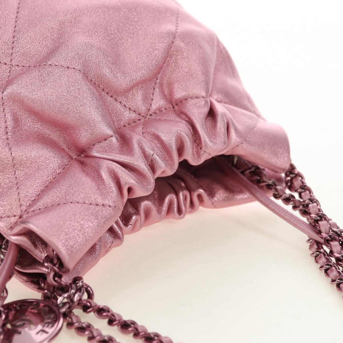 CHANEL Chain Chanel 22 Mini Shoulder Bag Calf Skin Pink CC Auth 183791SM