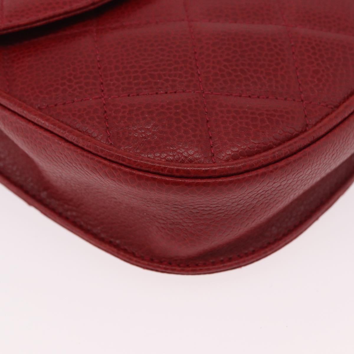 CHANEL Waist bag Caviar Skin Red Gold CC Auth 183792V