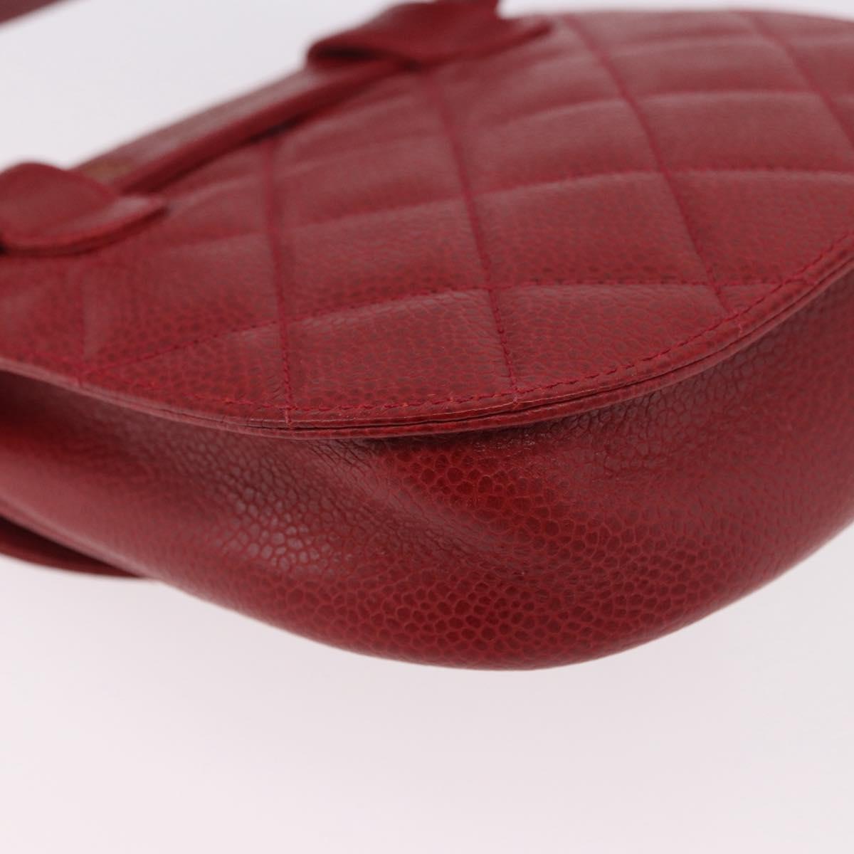 CHANEL Waist bag Caviar Skin Red Gold CC Auth 183792V