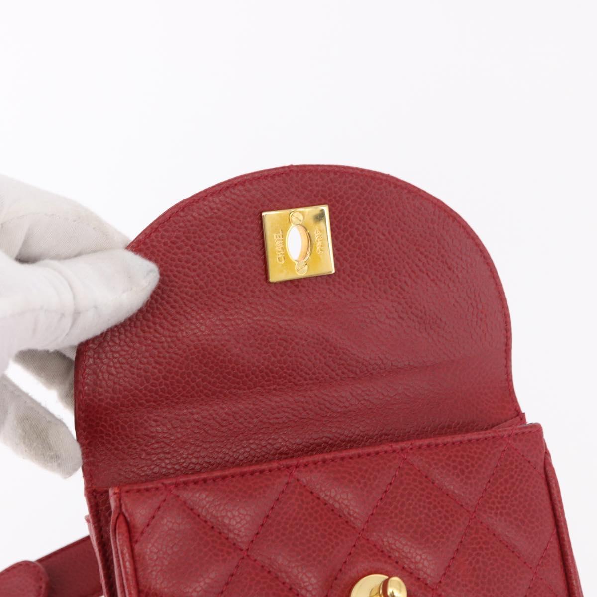 CHANEL Waist bag Caviar Skin Red Gold CC Auth 183792V