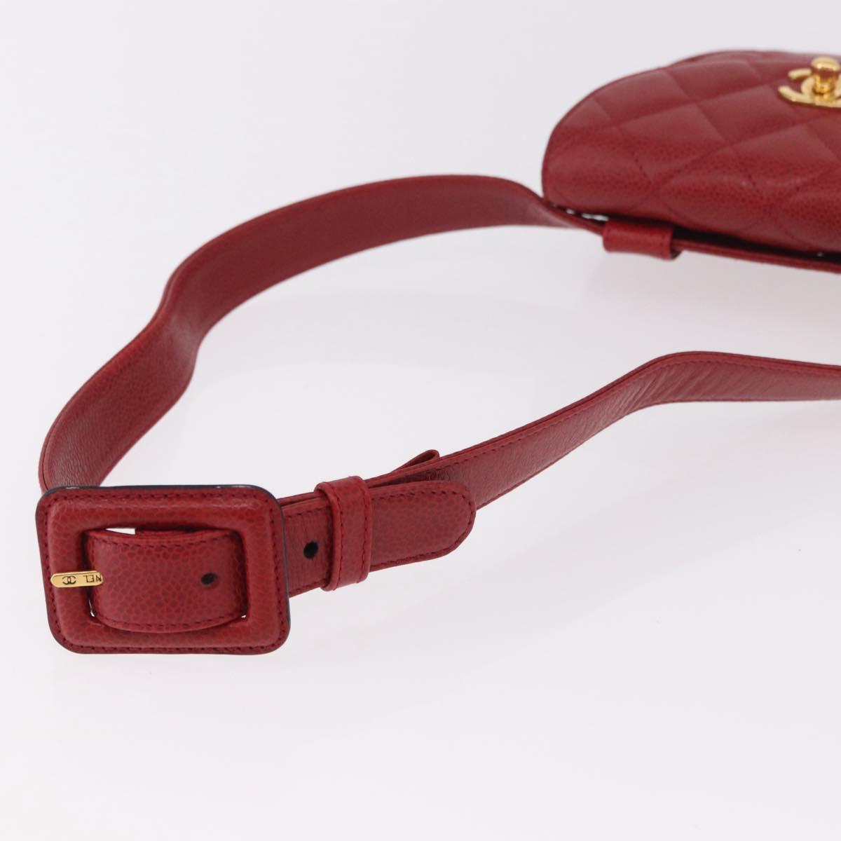 CHANEL Waist bag Caviar Skin Red Gold CC Auth 183792V