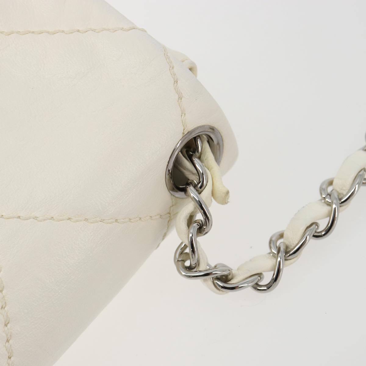 CHANEL Matelasse Chain Shoulder Bag Leather White Silver CC Auth 183793V