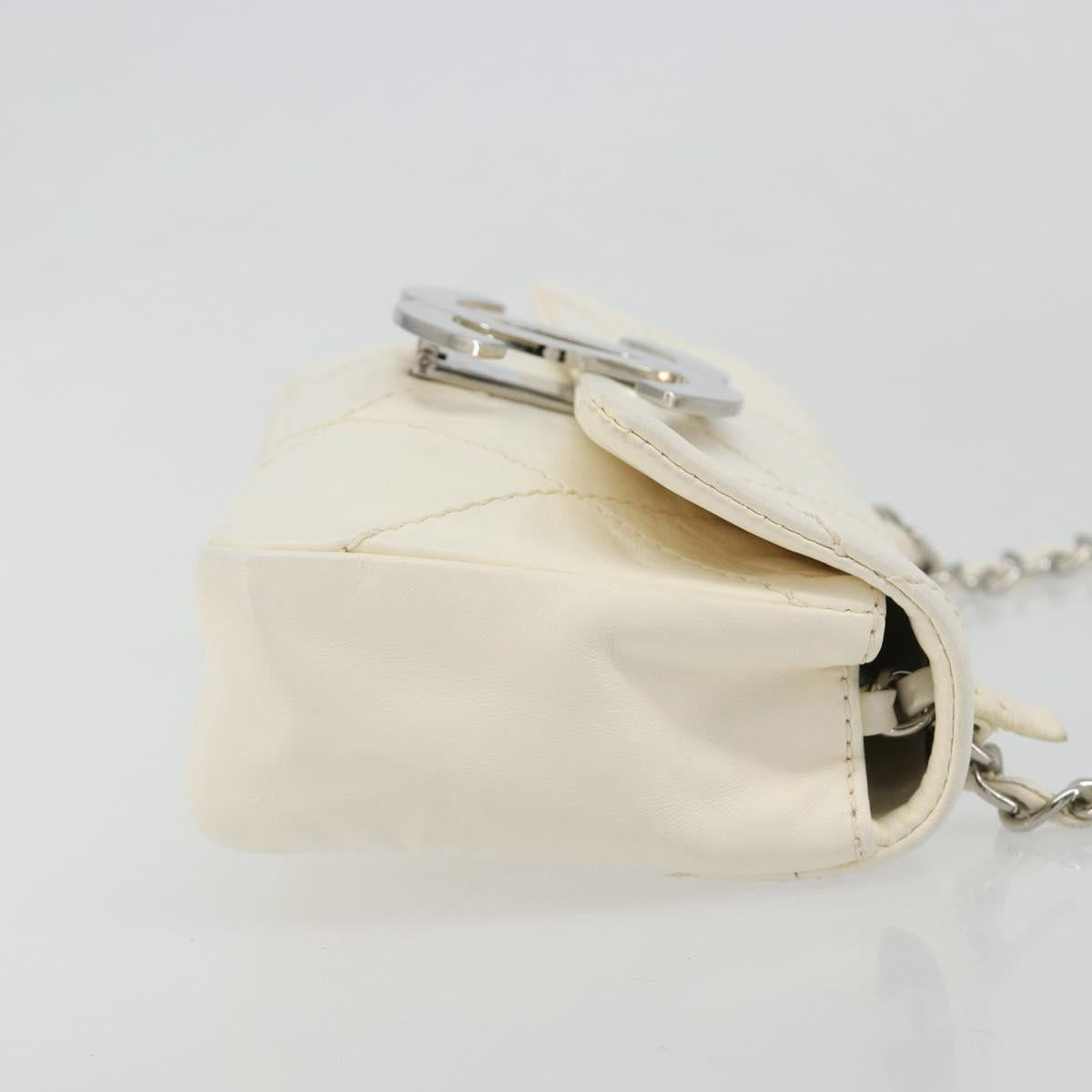 CHANEL Matelasse Chain Shoulder Bag Leather White Silver CC Auth 183793V