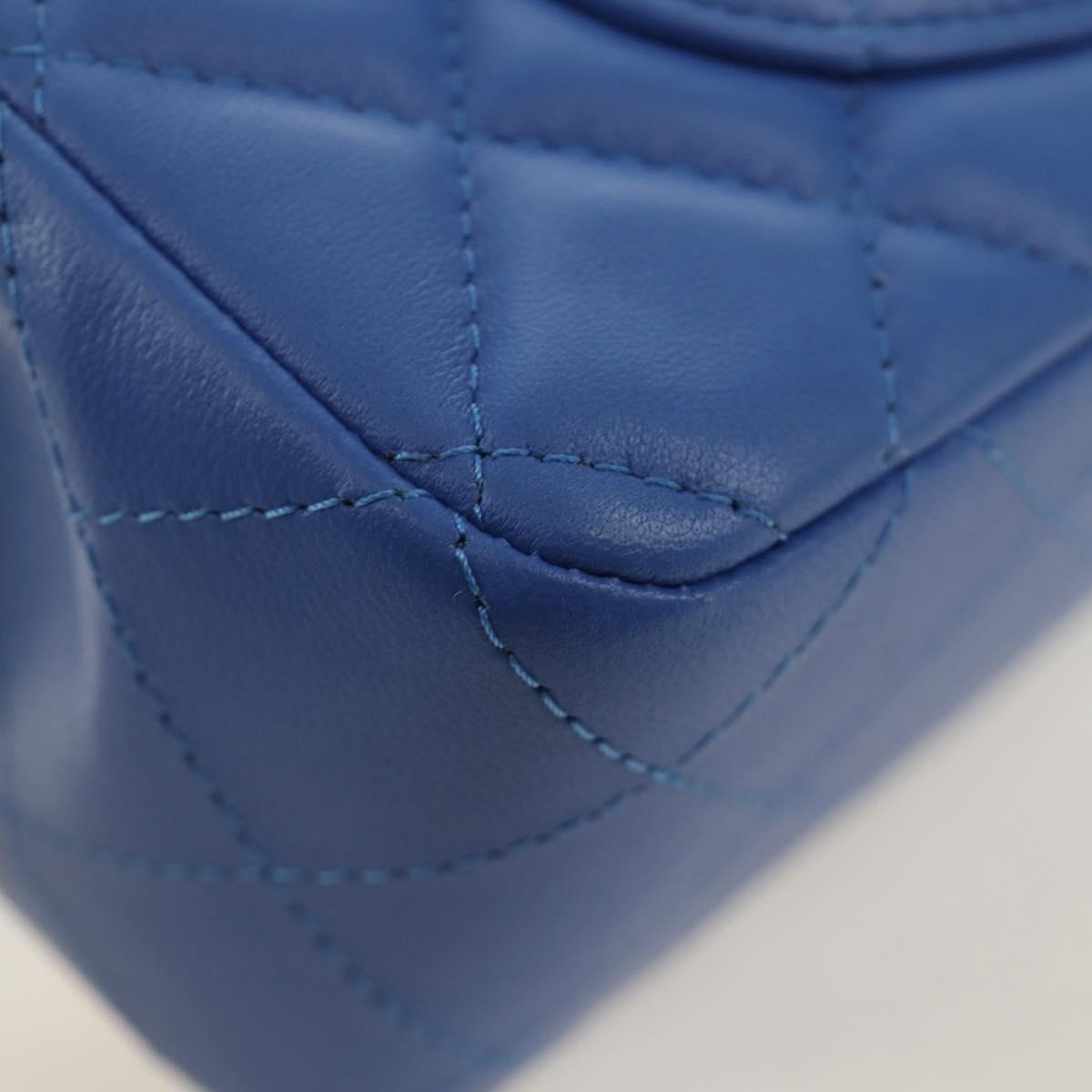 CHANEL Mini Matelasse 20 Chain Shoulder Bag Lamb Skin Blue Gold CC Auth 183794SM