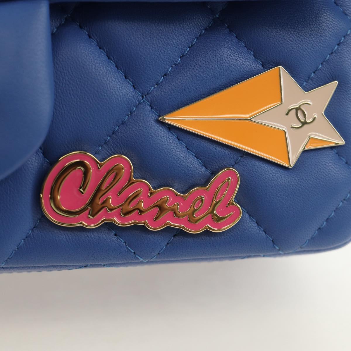 CHANEL Mini Matelasse 20 Chain Shoulder Bag Lamb Skin Blue Gold CC Auth 183794SM