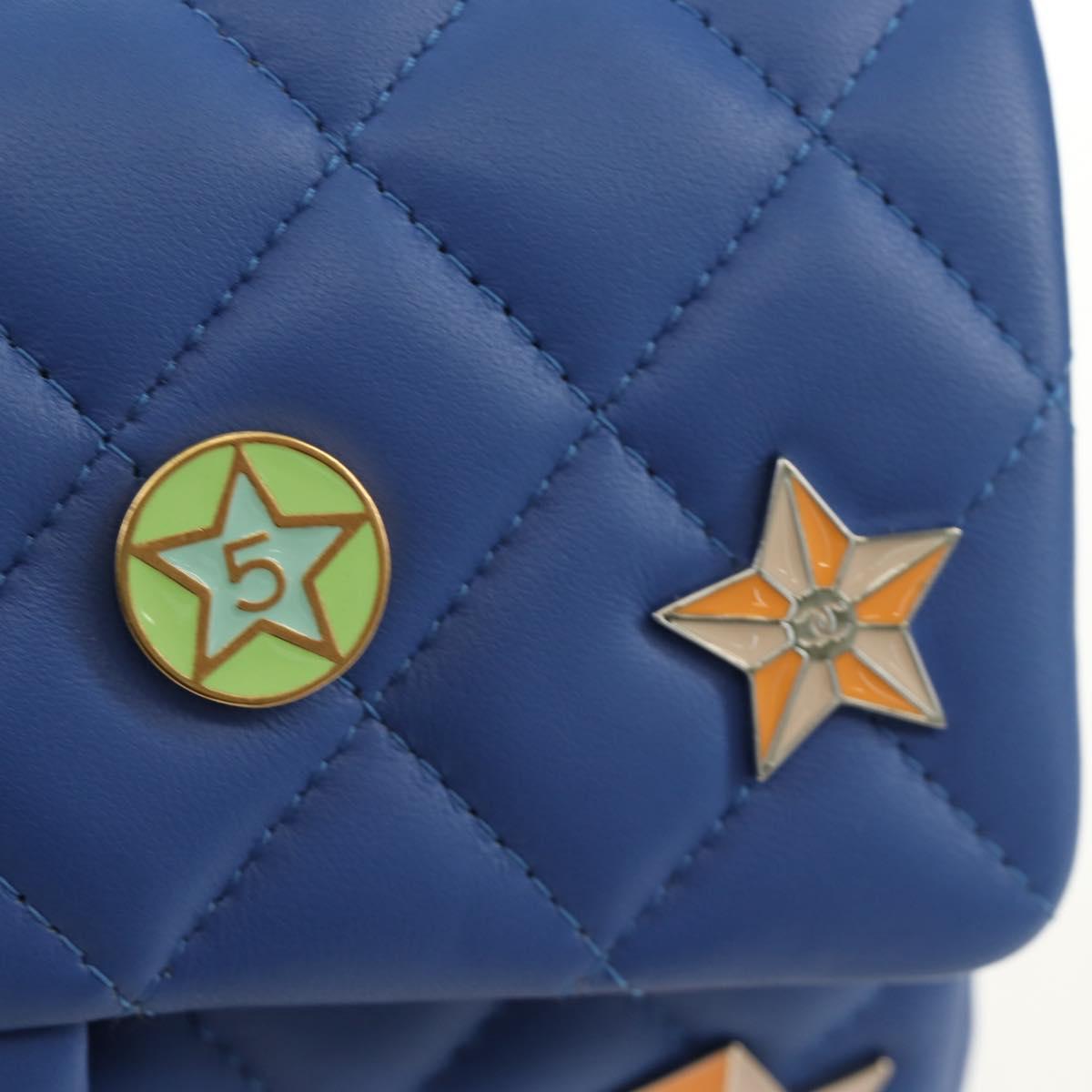 CHANEL Mini Matelasse 20 Chain Shoulder Bag Lamb Skin Blue Gold CC Auth 183794SM