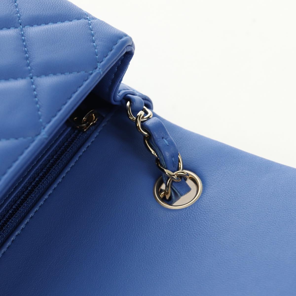 CHANEL Mini Matelasse 20 Chain Shoulder Bag Lamb Skin Blue Gold CC Auth 183794SM