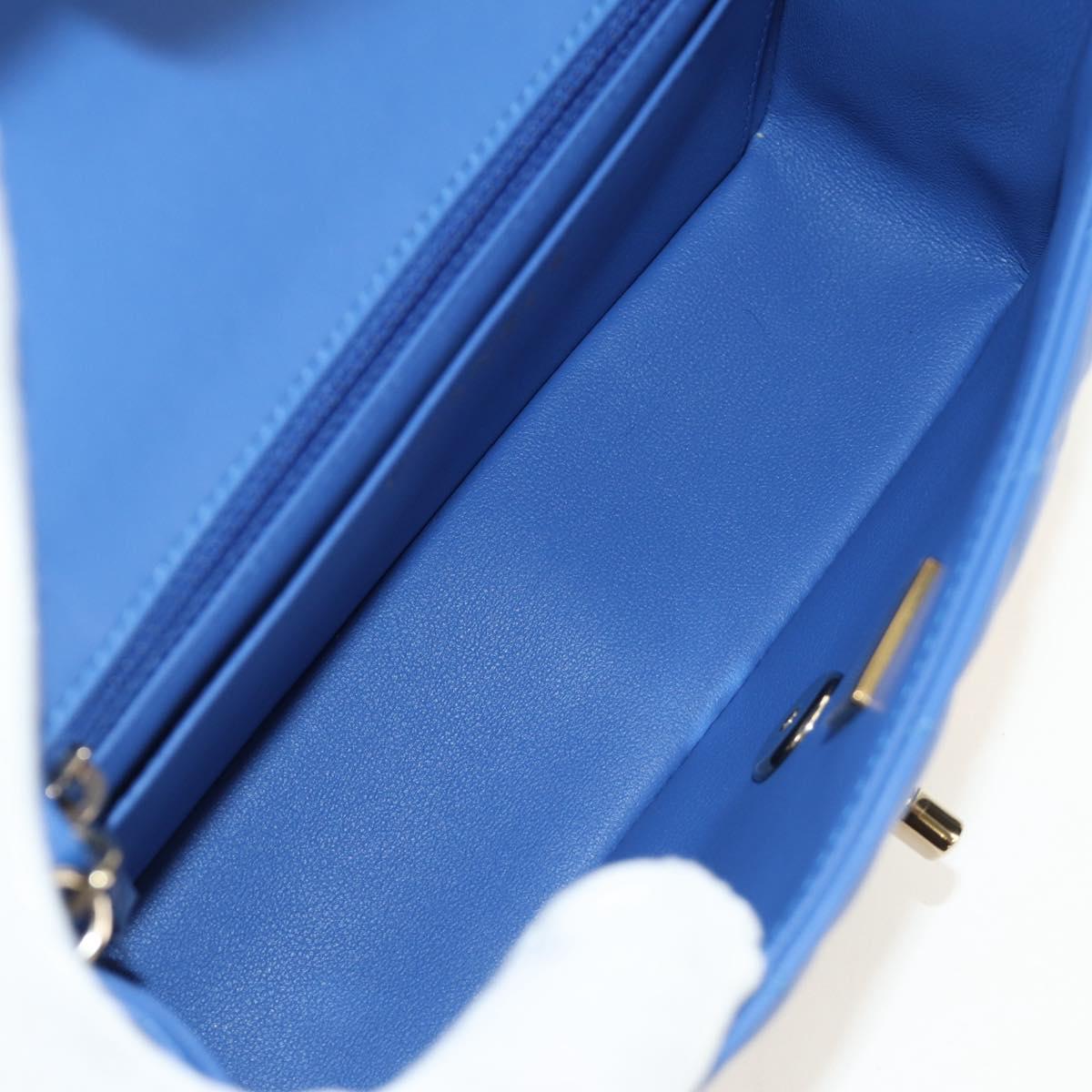 CHANEL Mini Matelasse 20 Chain Shoulder Bag Lamb Skin Blue Gold CC Auth 183794SM
