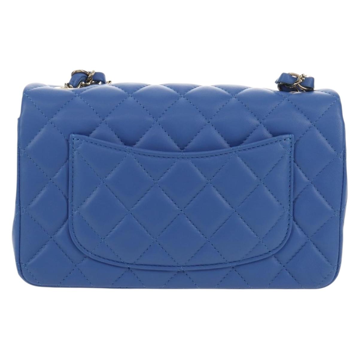 CHANEL Mini Matelasse 20 Chain Shoulder Bag Lamb Skin Blue Gold CC Auth 183794SM