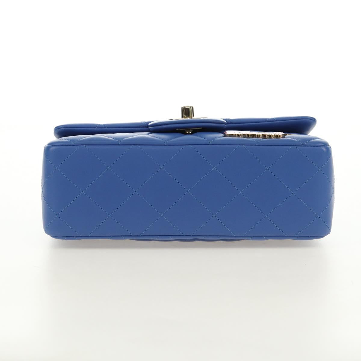 CHANEL Mini Matelasse 20 Chain Shoulder Bag Lamb Skin Blue Gold CC Auth 183794SM