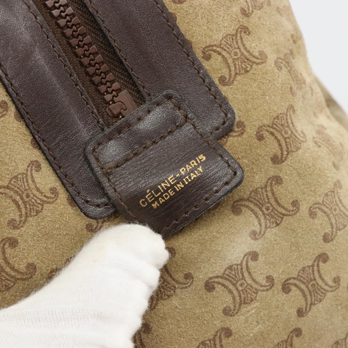 CELINE Macadam Canvas Hand Bag Suede Beige Gold Auth 183810