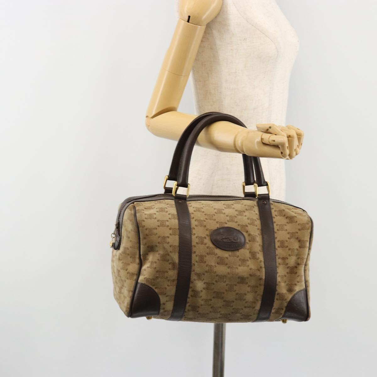 CELINE Macadam Canvas Hand Bag Suede Beige Gold Auth 183810