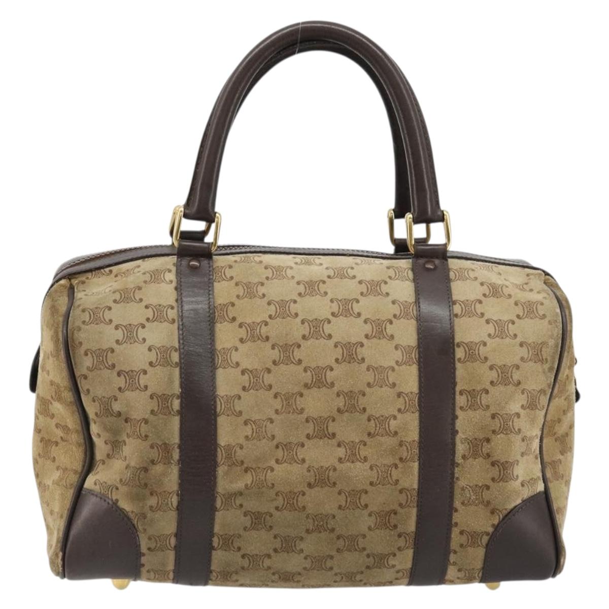 CELINE Macadam Canvas Hand Bag Suede Beige Gold Auth 183810
