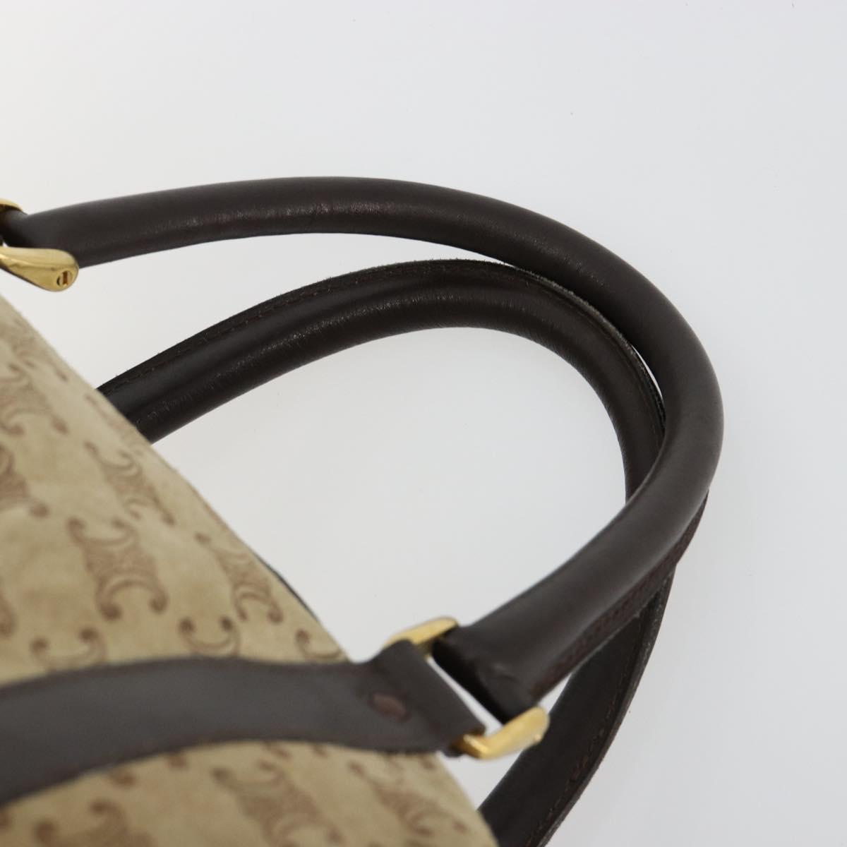 CELINE Macadam Canvas Hand Bag Suede Beige Gold Auth 183810