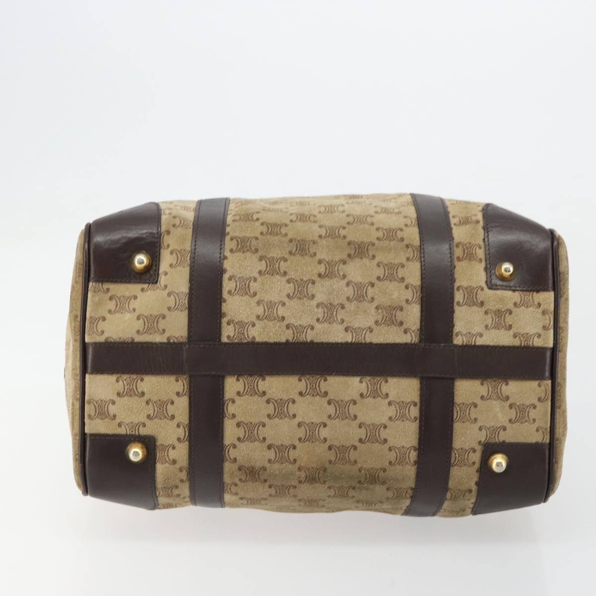 CELINE Macadam Canvas Hand Bag Suede Beige Gold Auth 183810