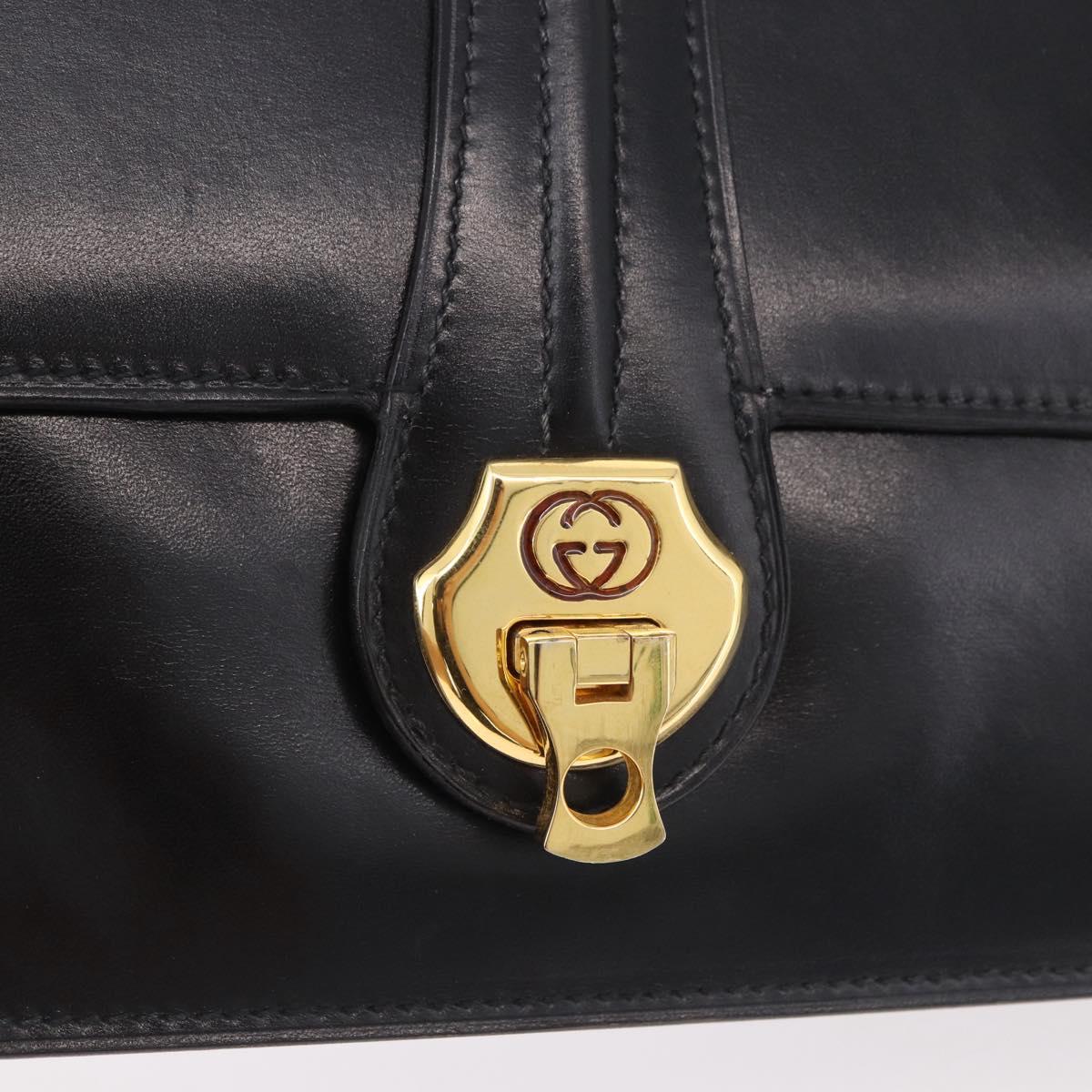 GUCCI Shoulder Bag Leather Black Gold Auth 183812V
