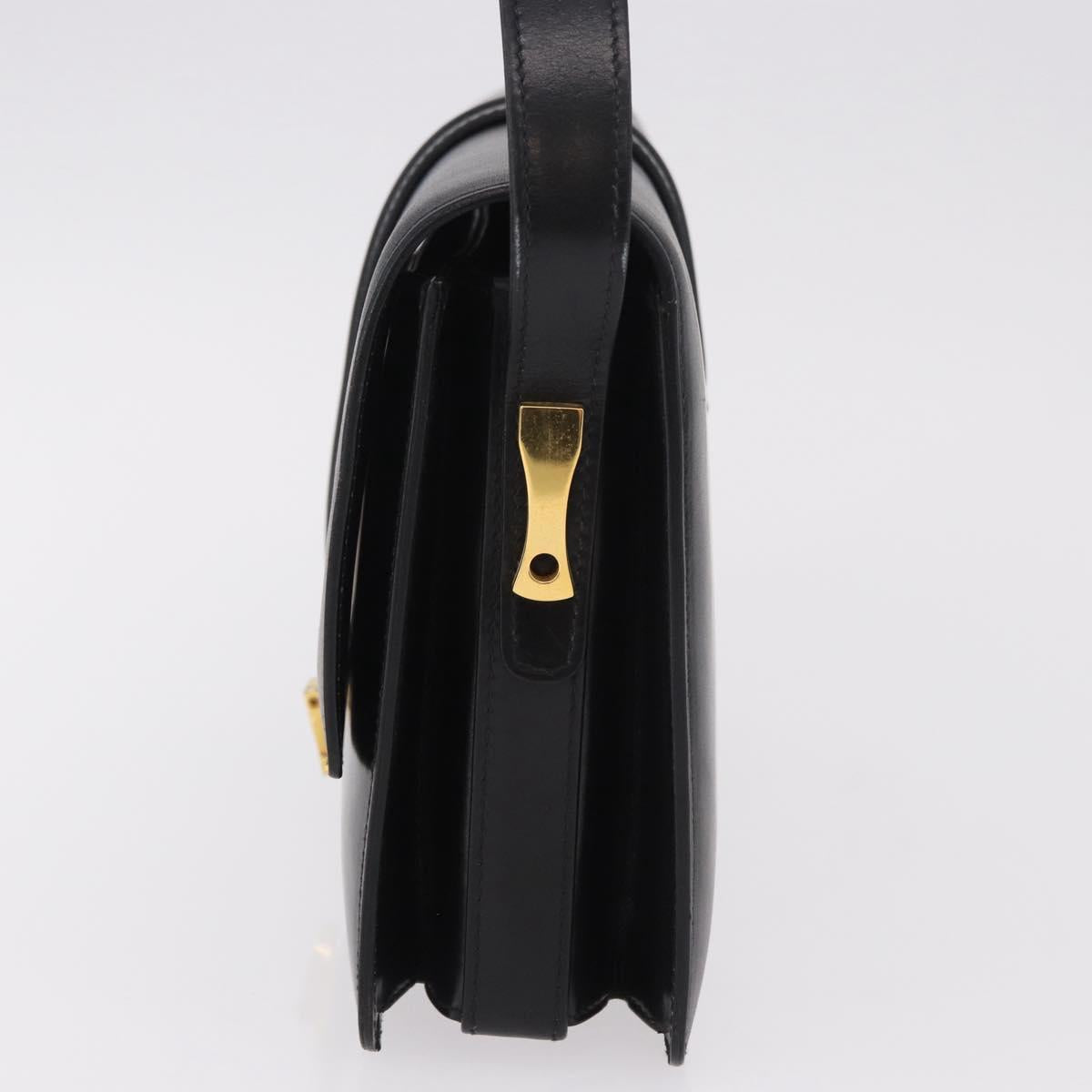 GUCCI Shoulder Bag Leather Black Gold Auth 183812V