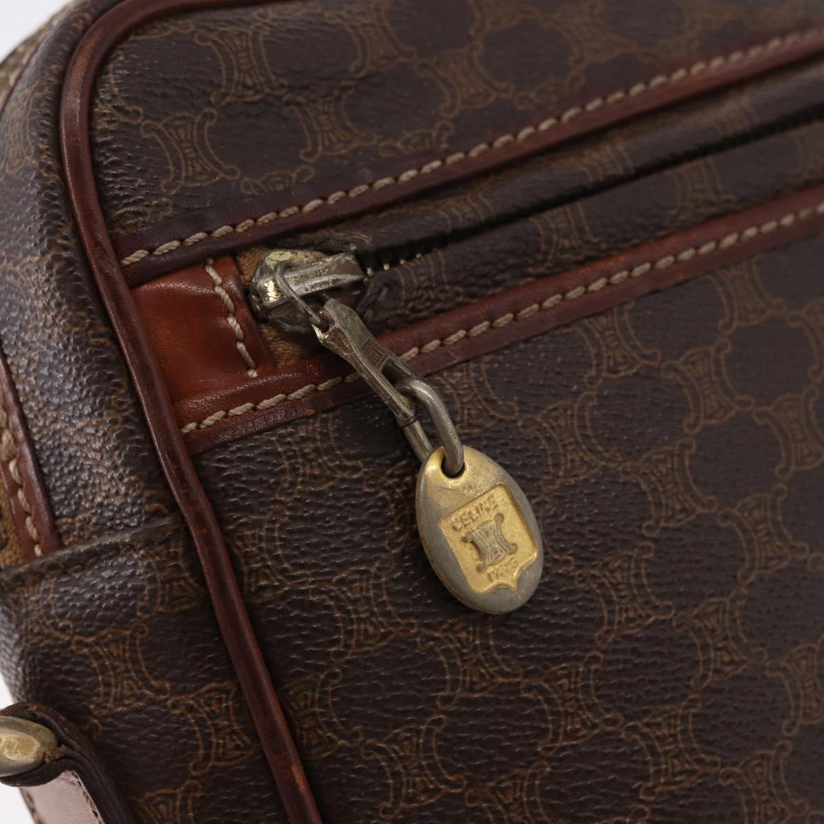 CELINE Macadam Canvas Shoulder Bag PVC Leather Brown Gold Auth 183815