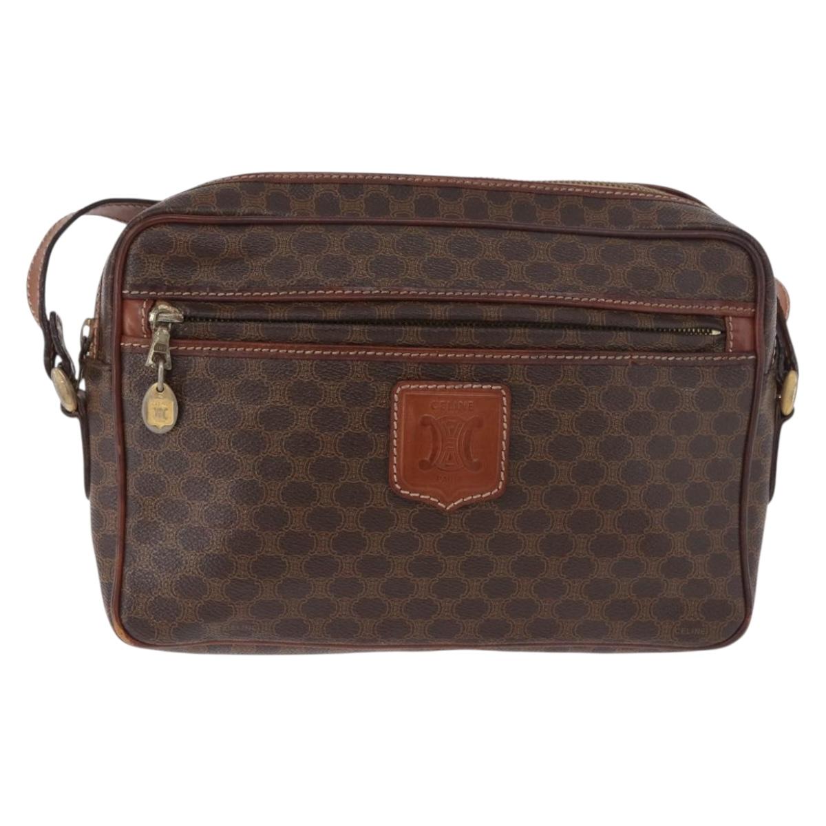 CELINE Macadam Canvas Shoulder Bag PVC Leather Brown Gold Auth 183815