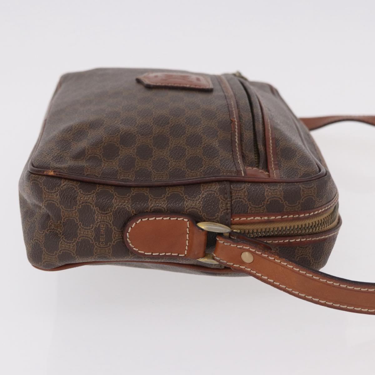 CELINE Macadam Canvas Shoulder Bag PVC Leather Brown Gold Auth 183815