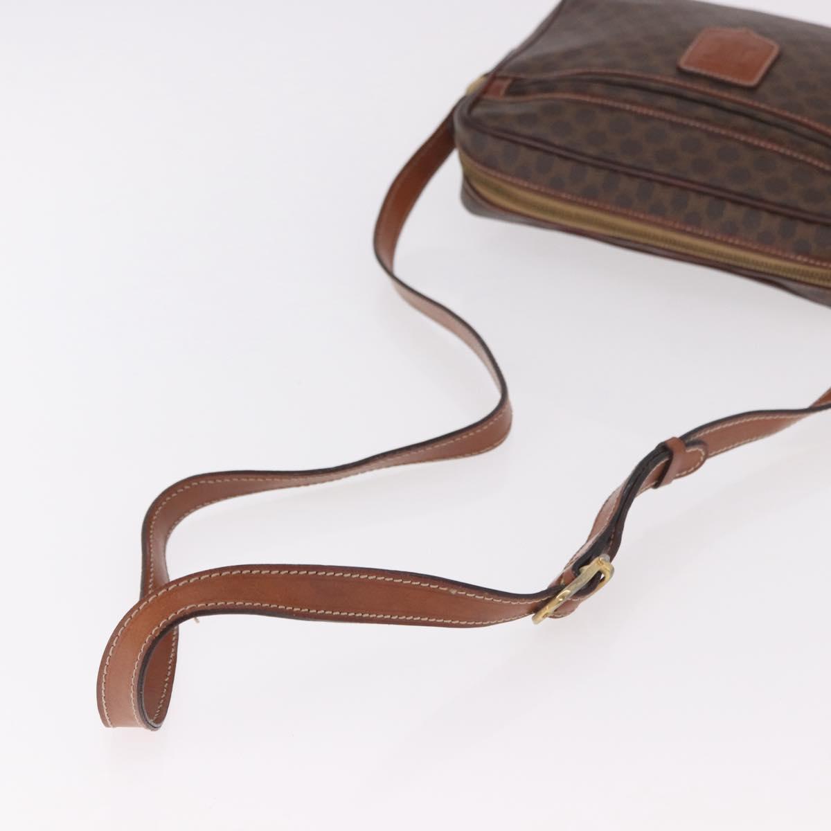 CELINE Macadam Canvas Shoulder Bag PVC Leather Brown Gold Auth 183815