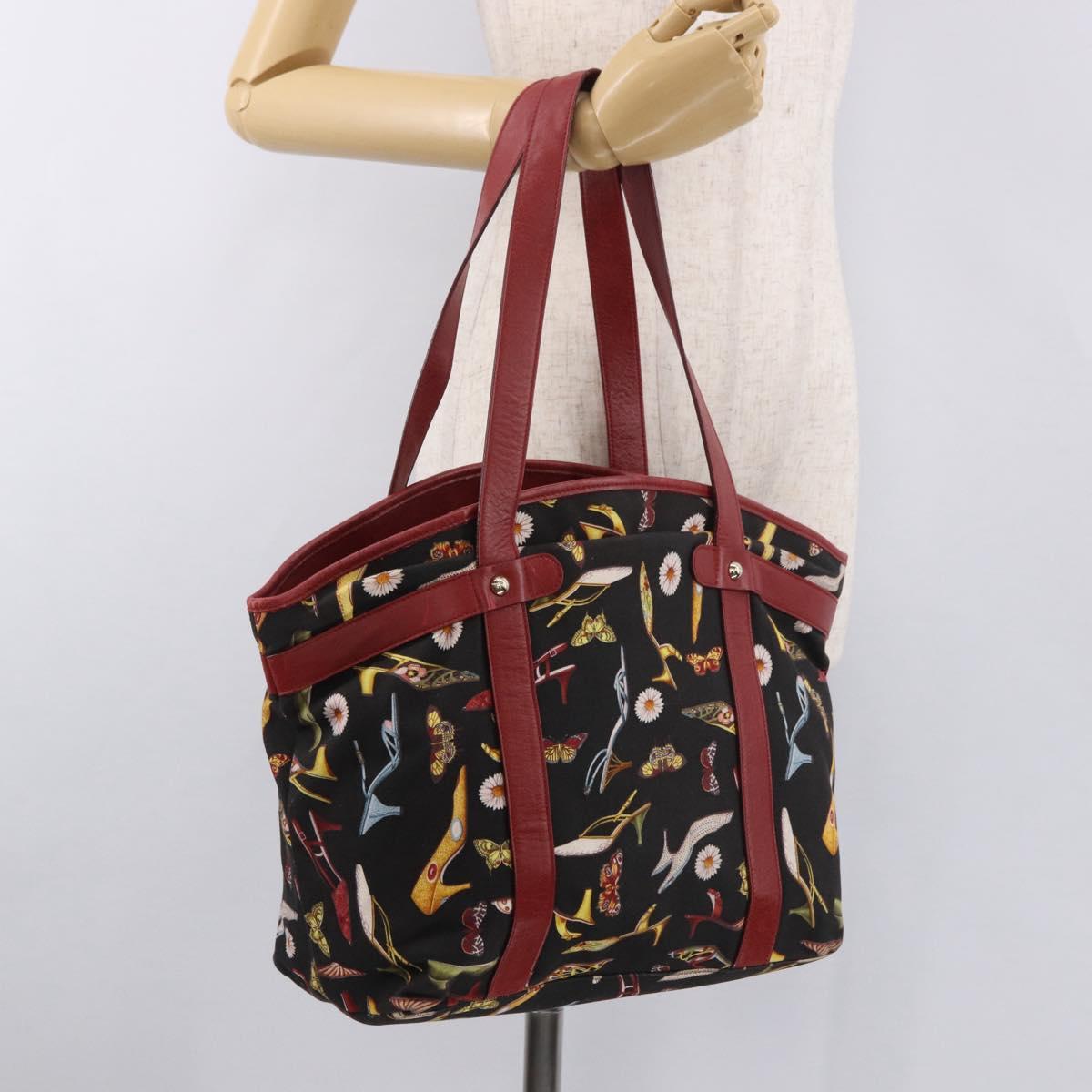 Salvatore Ferragamo Tote Bag Canvas Black Gold Auth 183829