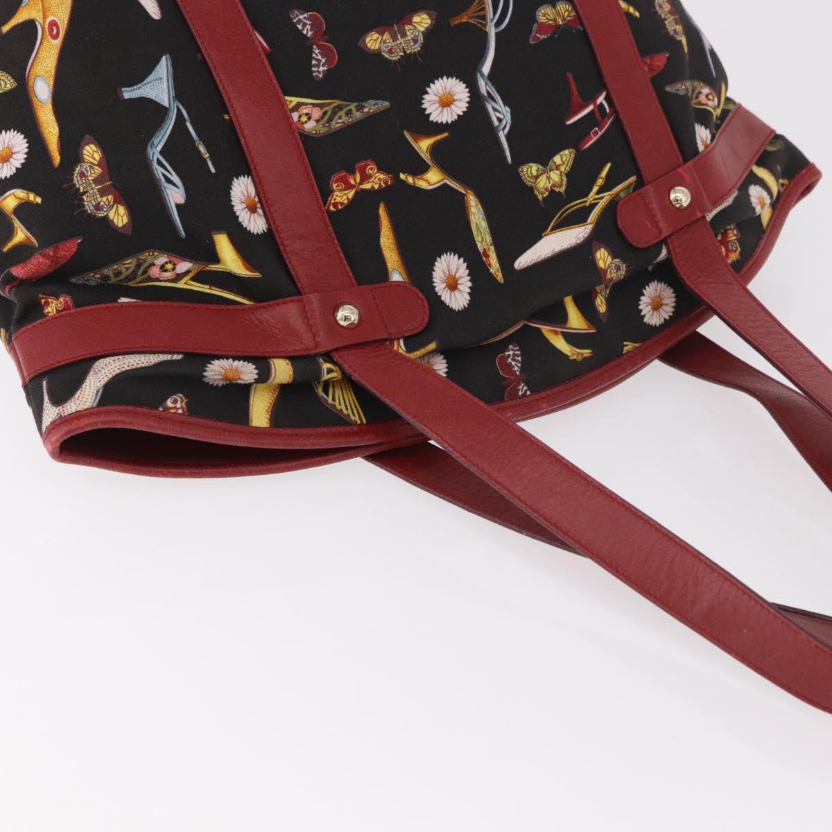 Salvatore Ferragamo Tote Bag Canvas Black Gold Auth 183829