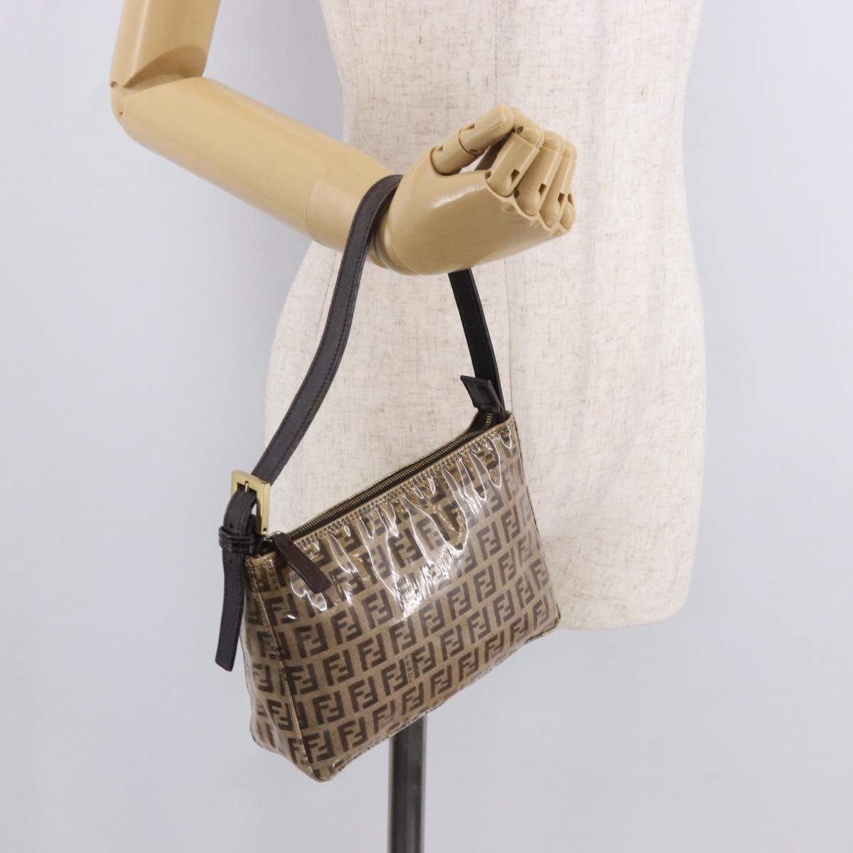FENDI Zucchino Canvas Hand Bag Beige Gold Auth 183830