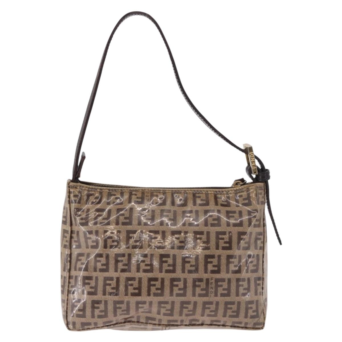 FENDI Zucchino Canvas Hand Bag Beige Gold Auth 183830
