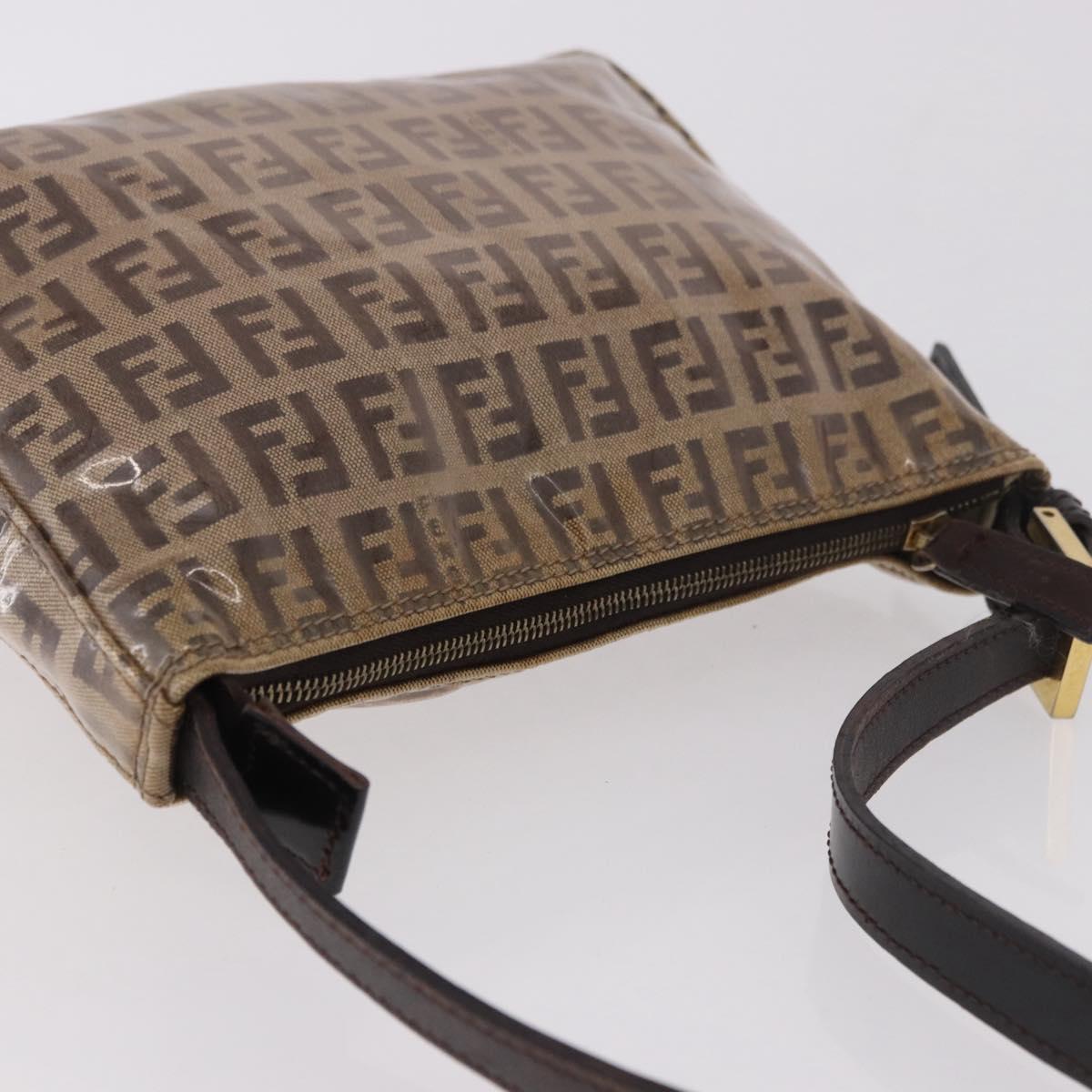 FENDI Zucchino Canvas Hand Bag Beige Gold Auth 183830