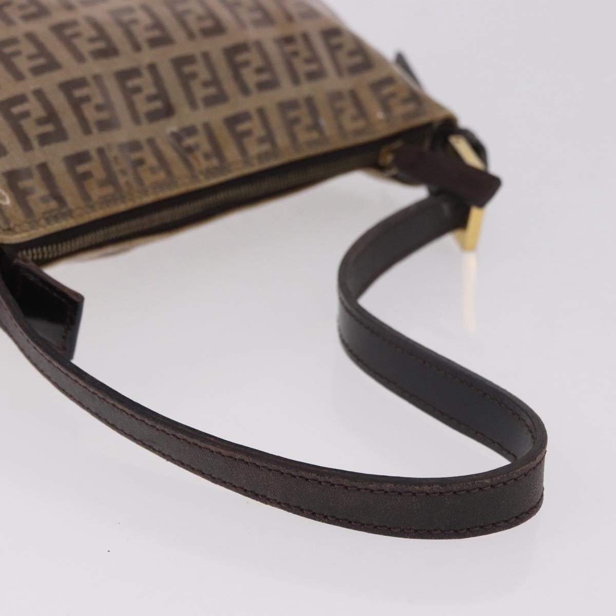 FENDI Zucchino Canvas Hand Bag Beige Gold Auth 183830