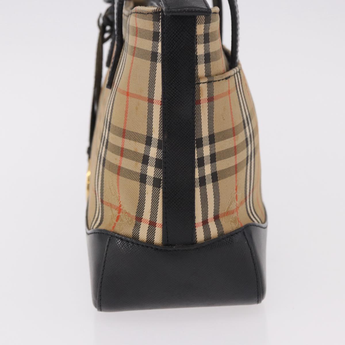 BURBERRY Nova Check Hand Bag Canvas Beige Gold Auth 183831