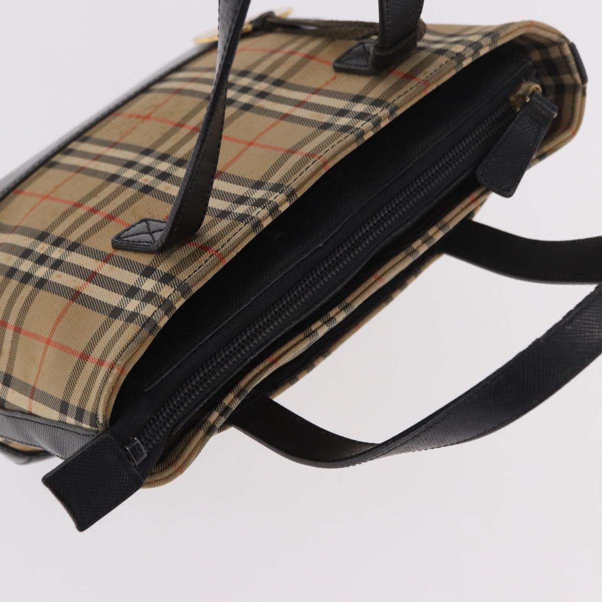 BURBERRY Nova Check Hand Bag Canvas Beige Gold Auth 183831