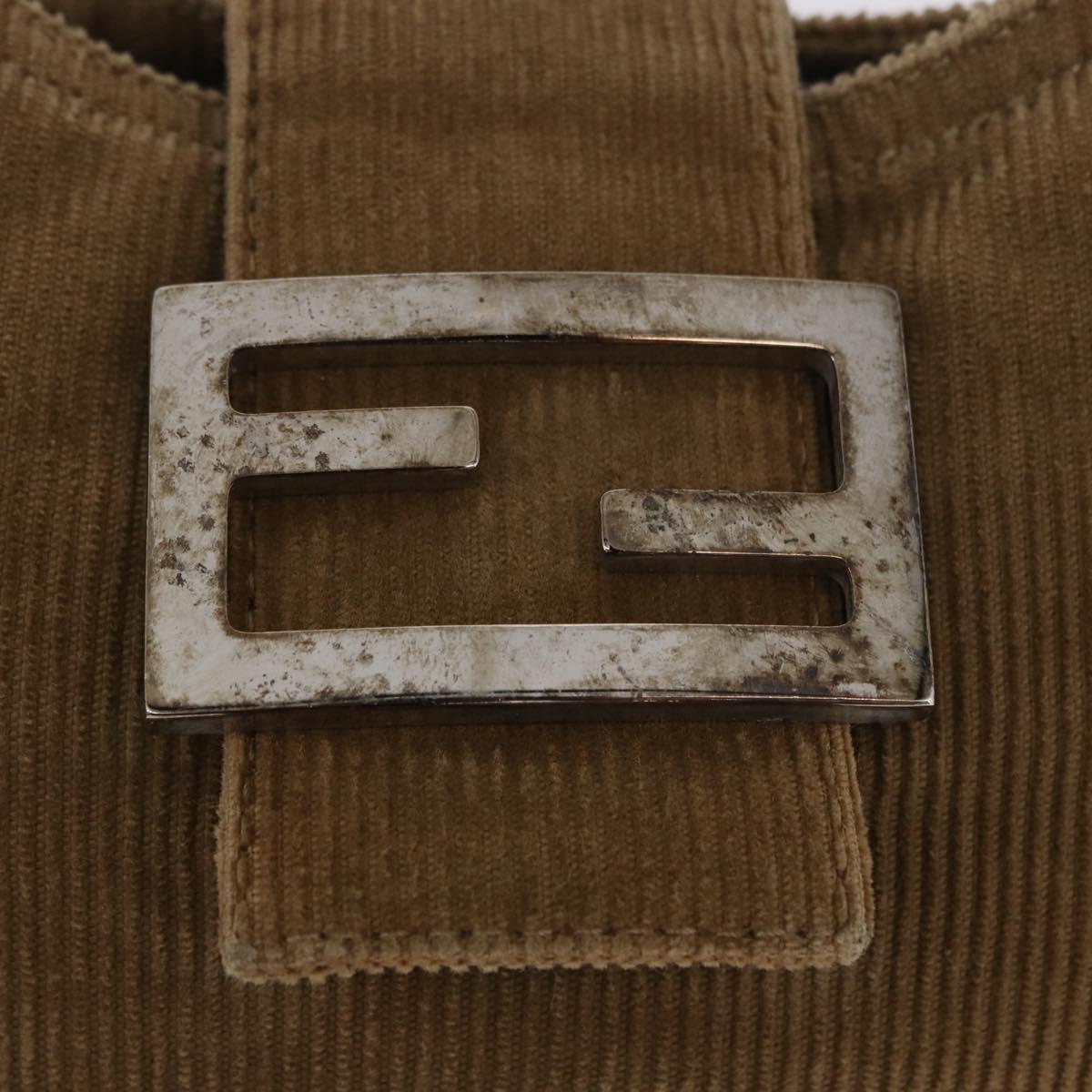 FENDI Mamma Baguette Shoulder Bag Corduroy Brown Silver Auth 183834
