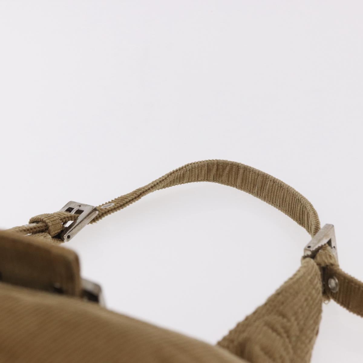 FENDI Mamma Baguette Shoulder Bag Corduroy Brown Silver Auth 183834