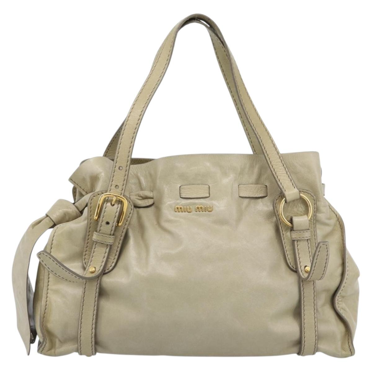 Miu Miu Tote Bag Leather Green Gold Auth 183837SAM