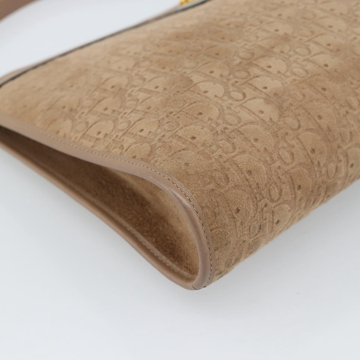 Christian Dior Trotter Canvas Shoulder Bag Beige Gold Auth 183838A