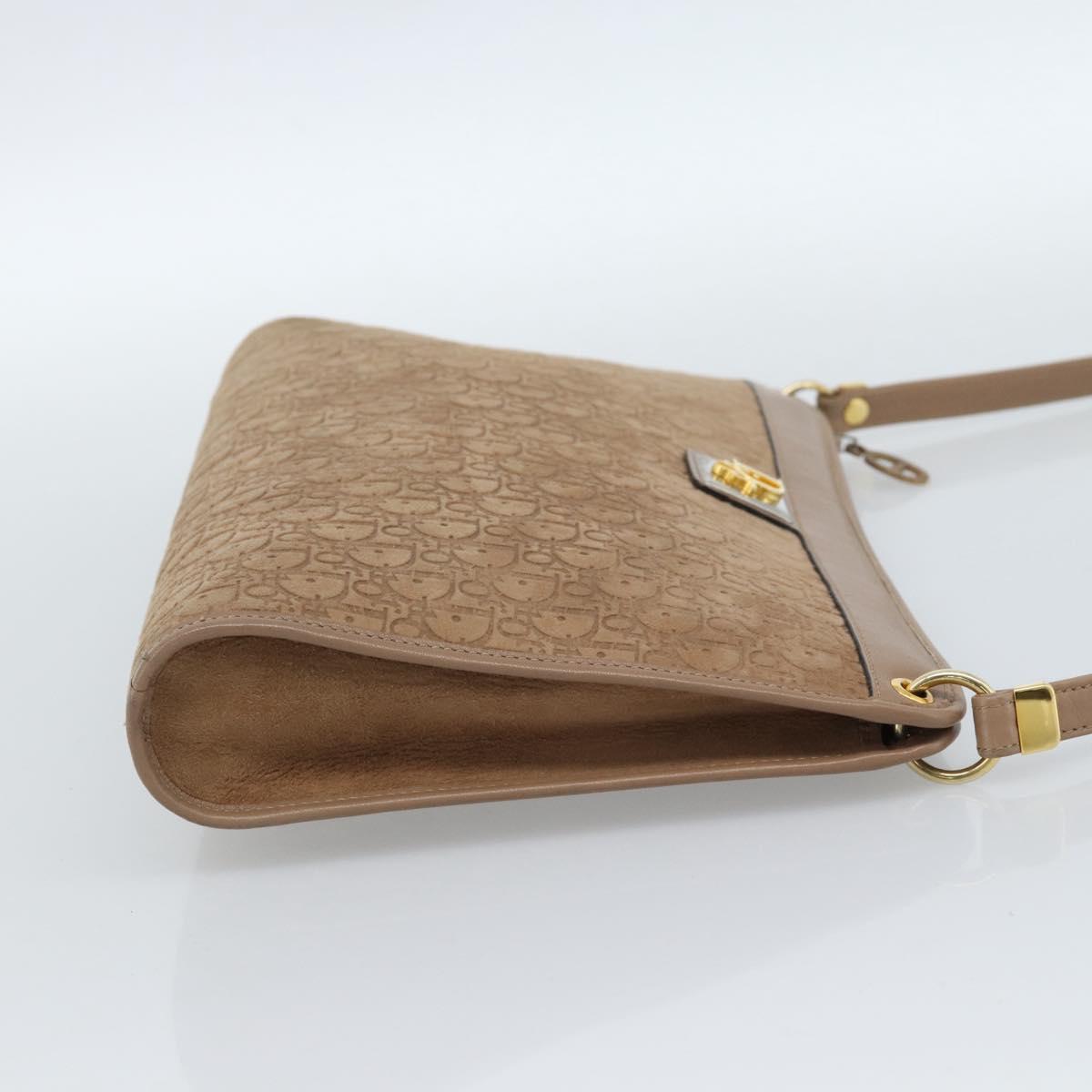 Christian Dior Trotter Canvas Shoulder Bag Beige Gold Auth 183838A