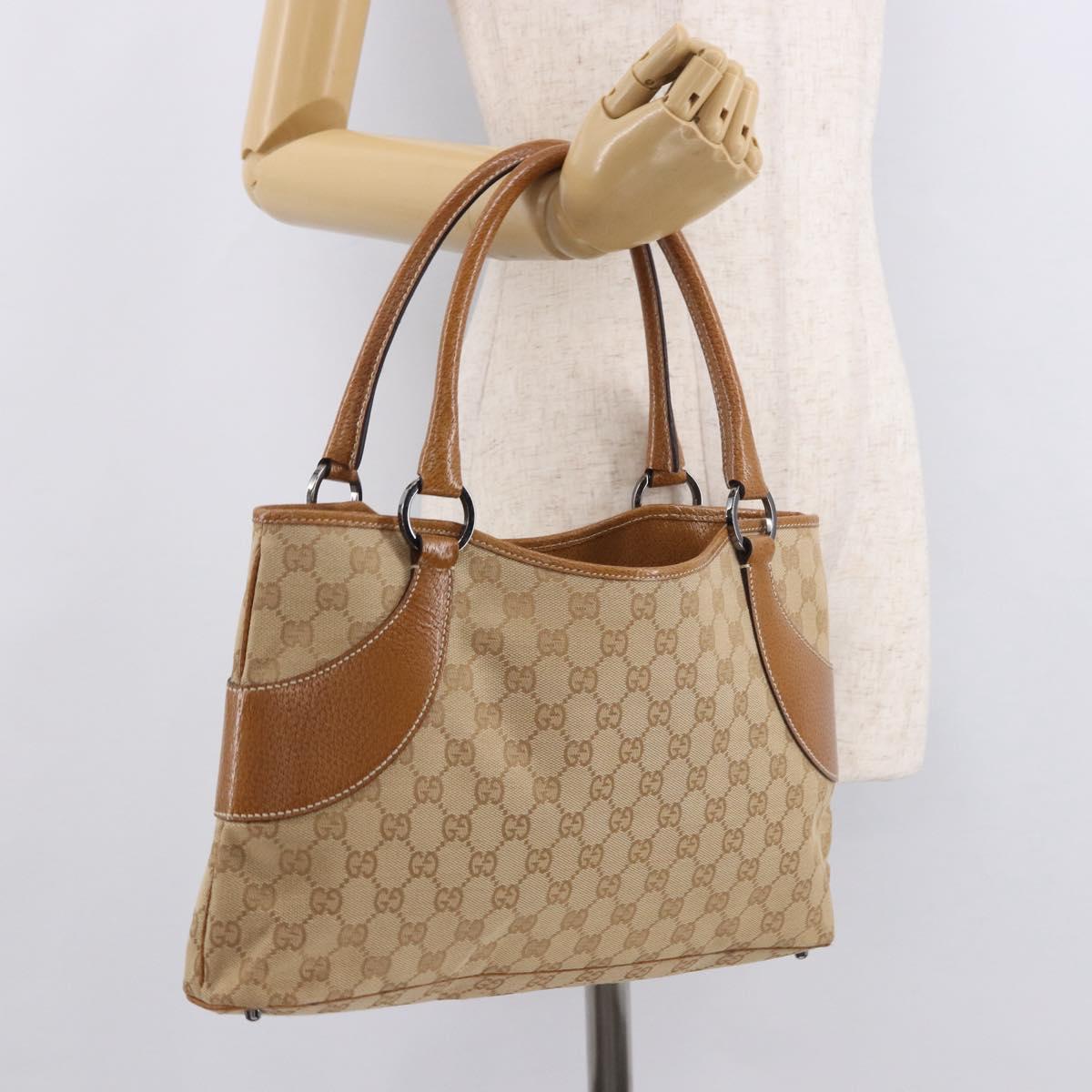 GUCCI GG Canvas Hand Bag Beige Silver 113015 Auth 183839A