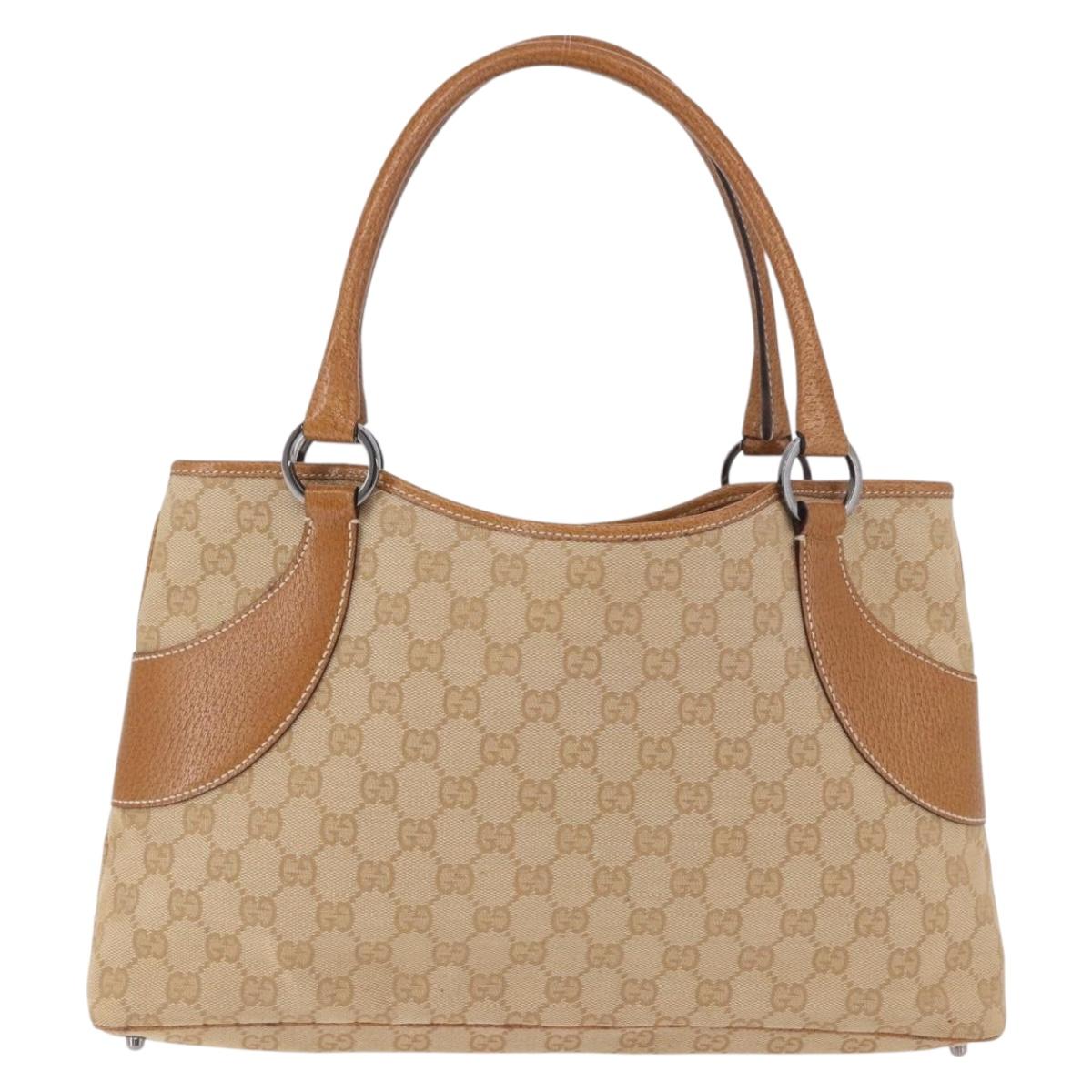 GUCCI GG Canvas Hand Bag Beige Silver 113015 Auth 183839A