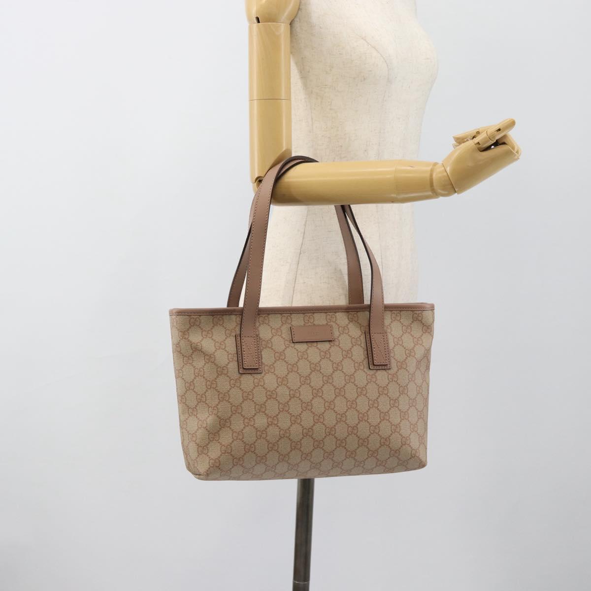 GUCCI GG Supreme Tote Bag PVC Beige Gold 211138 Auth 183842A