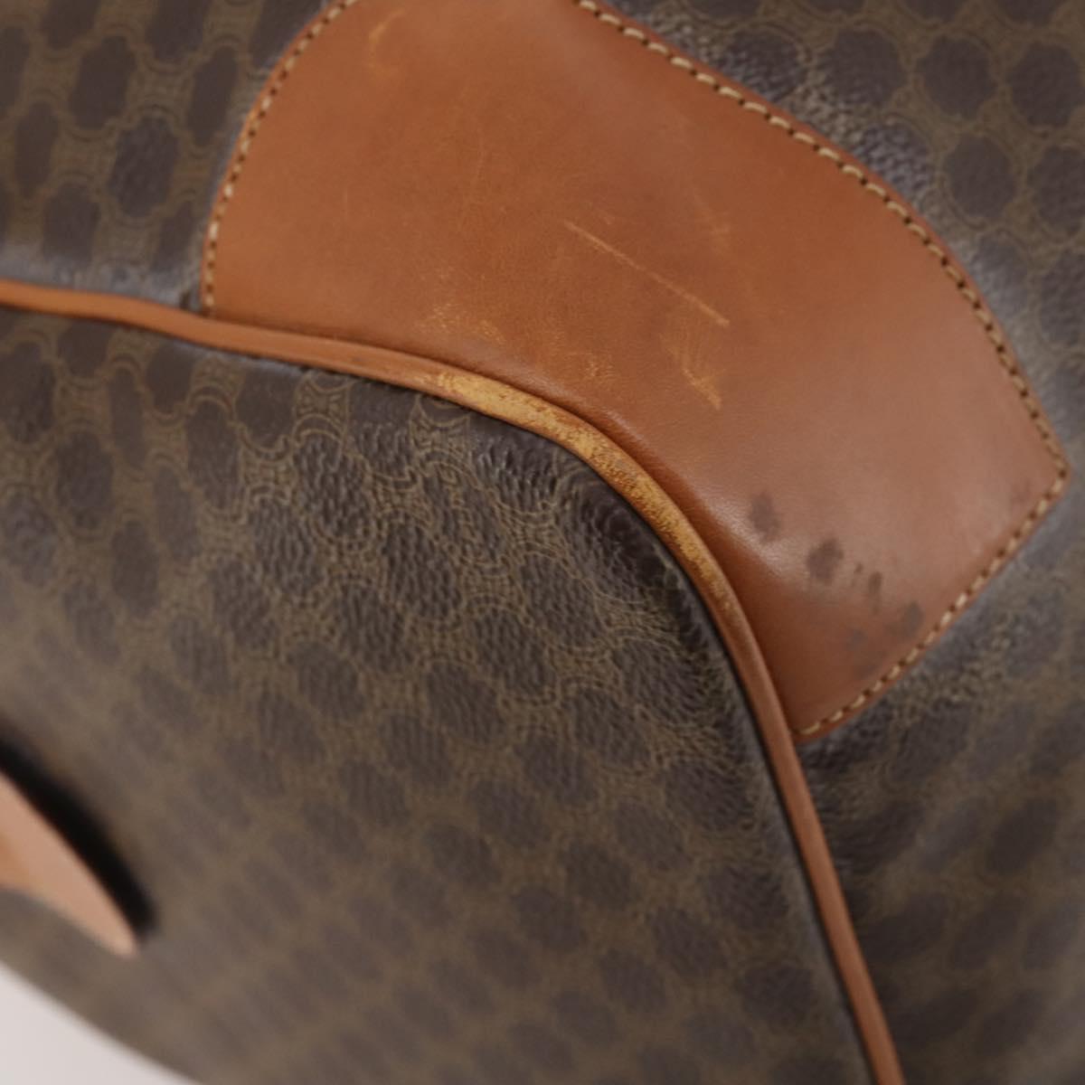 CELINE Macadam Canvas Boston Bag PVC Leather Brown Gold Auth 183843A