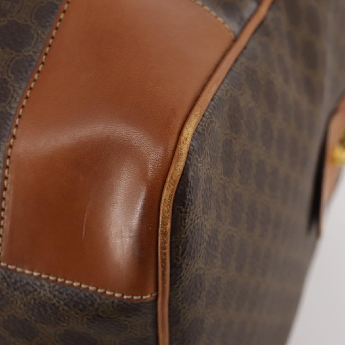 CELINE Macadam Canvas Boston Bag PVC Leather Brown Gold Auth 183843A