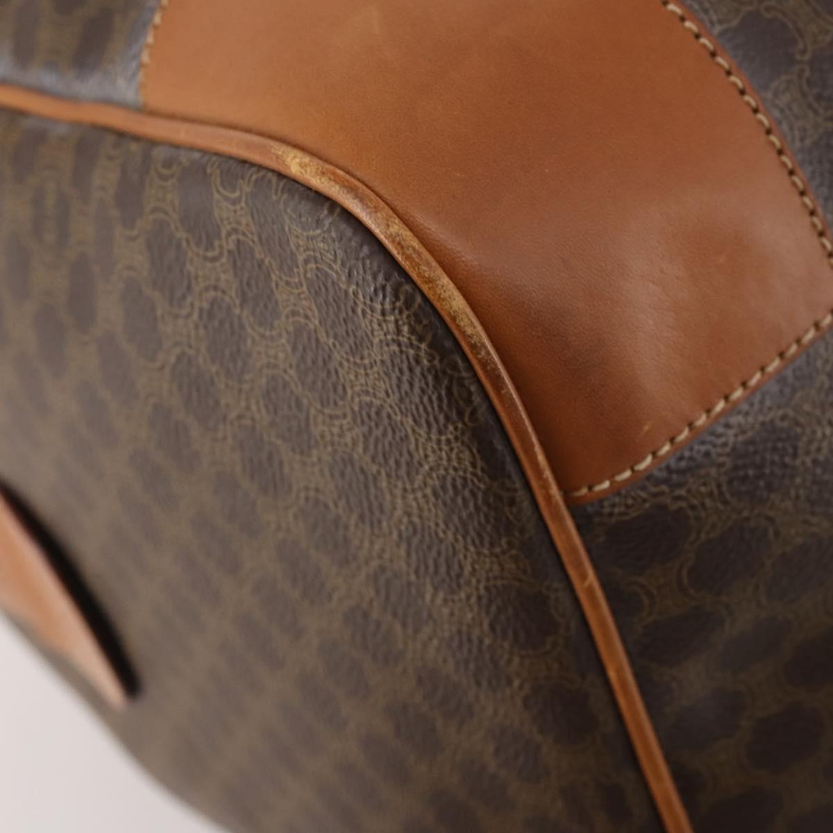 CELINE Macadam Canvas Boston Bag PVC Leather Brown Gold Auth 183843A