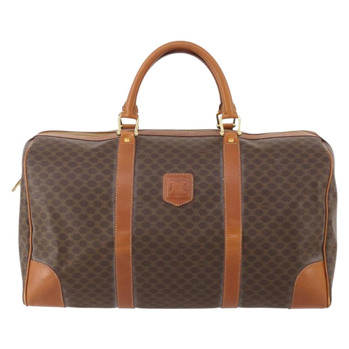 CELINE Macadam Canvas Boston Bag PVC Leather Brown Gold Auth 183843A