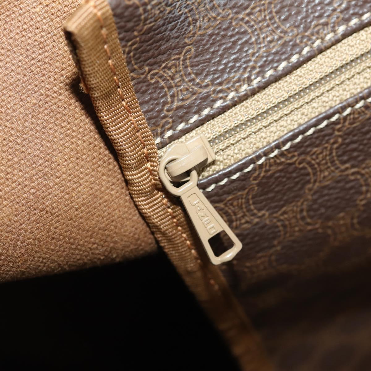 CELINE Macadam Canvas Boston Bag PVC Leather Brown Gold Auth 183843A